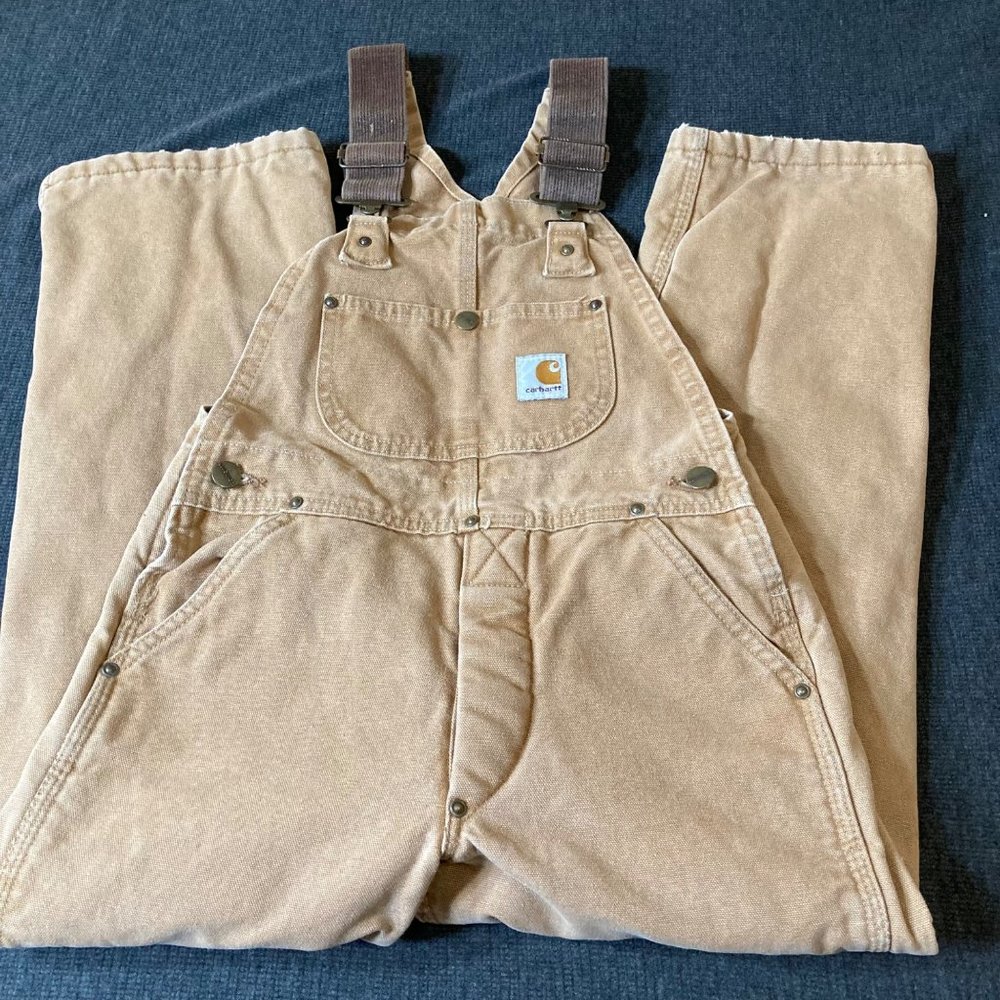 Vintage Carhartt Kids Duck Quilted Double Knee Overall Bibs - Size 10/12